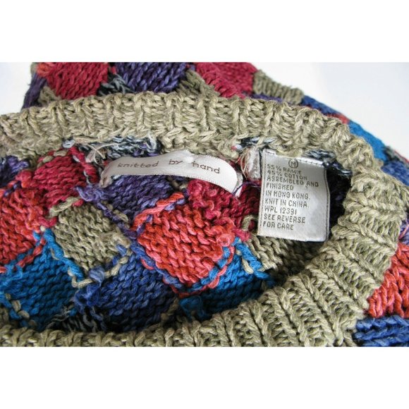 Vtg Northern Isles Size M Chunky Hand Knit Cotton Blend Diamond Tunic Sweater - Picture 4 of 4